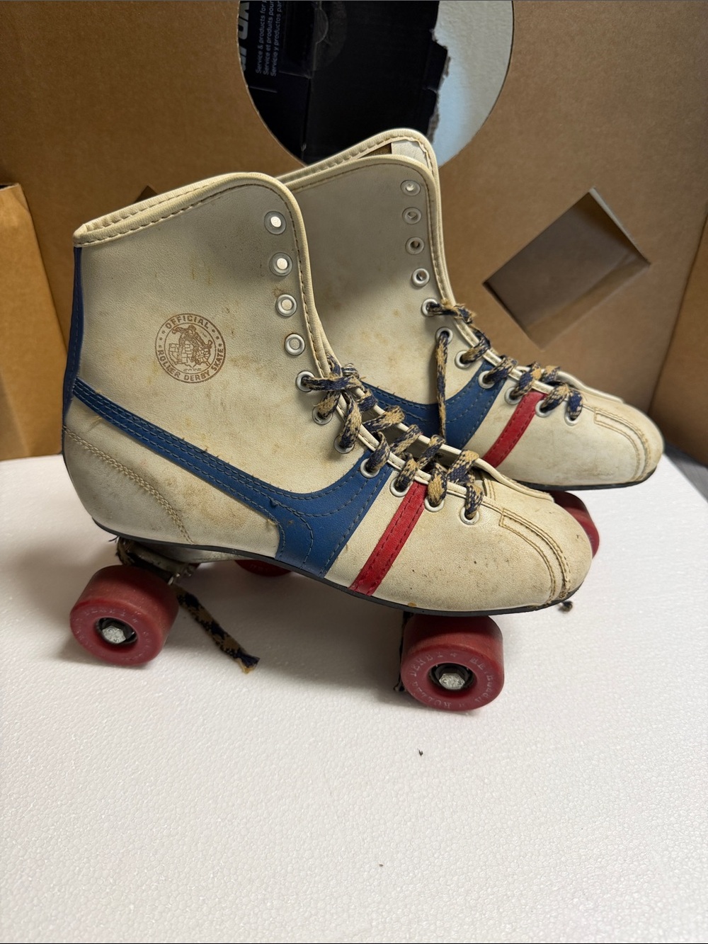 Vintage Official Roller Derby Skates with Red & Blue Accents